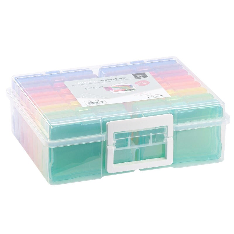 Vaessen Creative Transparent Carry Case with Lid and 16 Colourful Containers for Cutting Dies Photos and Other Craft Supplies 50 x 30 x 13 cm 375 x 30 x 13 cm