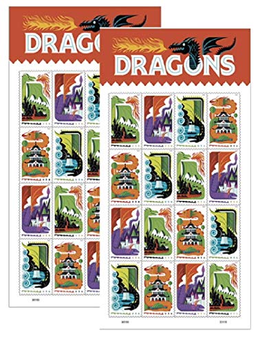 USPS Dragons - 2018 USPS Forever First Class Postage Stamps (2 Sheets of 16) - Image 1