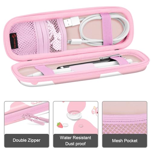 Fintie Holder Case for Apple Pencil Pro, Apple Pencil (USB-C / 1st / 2nd Generation), PU Leather Carrying Bag Sleeve Compatible with Pen, USB Cable, Samsung Stylus, Strawberry Cow - Image 2