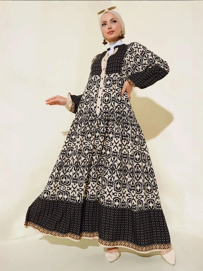 بيغ دارت فستان ماكسي بياقة على شكل حرف  بنقوش