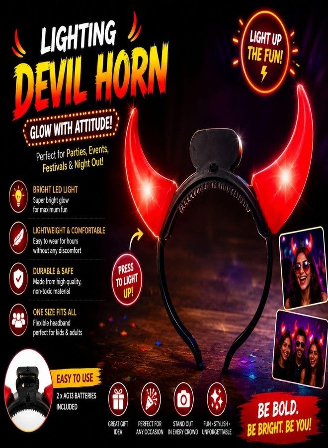 ZOKCY® (Pack of 6 Pcs Flashing Light Devil Horns for kids & Adult Both/Perfect for Halloween Dress Up Parties For Men & Woman/Best For Halloween Horror Cosplay Parties/Light Devil Cow Horn - Image 2