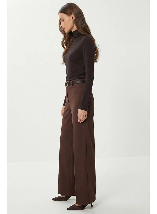 Lovely Istanbul Belted Wide-Leg Stretch Knit Pants LBY0035 Brown