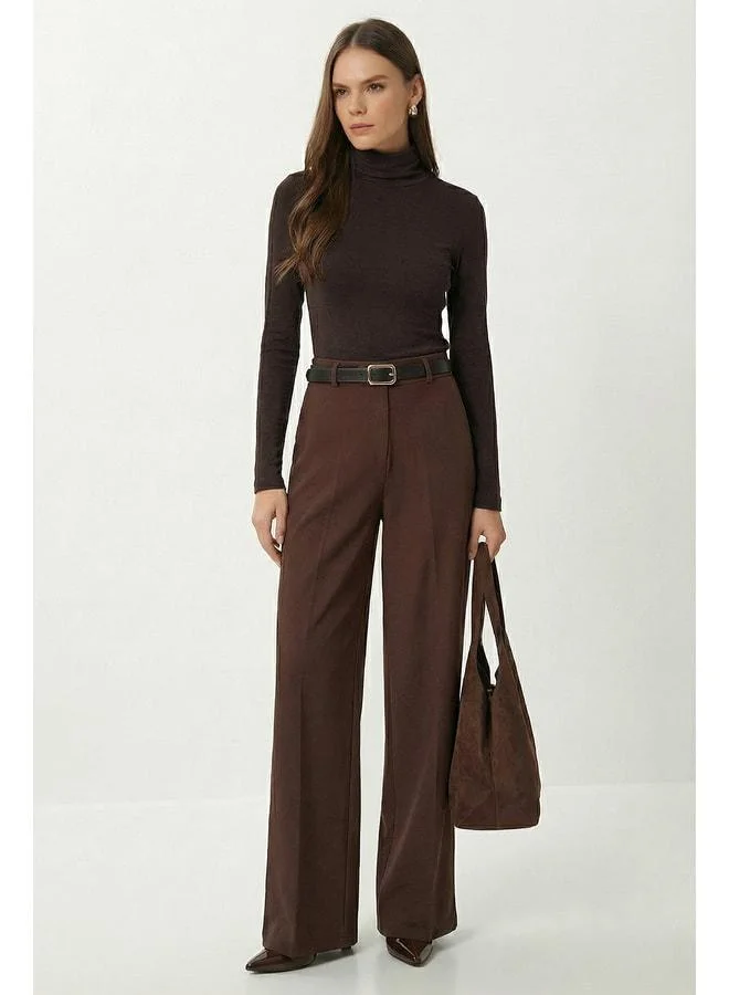Lovely Istanbul Belted Wide-Leg Stretch Knit Pants LBY0035 Brown