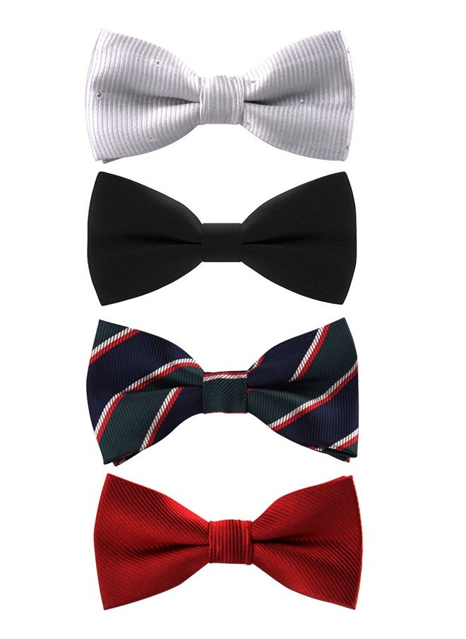 HAWAWA 4 Pack Kids Pre-Tied Bow Ties Classic Solid Color Polyester Slik Bow Tie Adjustable Neck Bowtie for Kids Wedding Party  - Image 1
