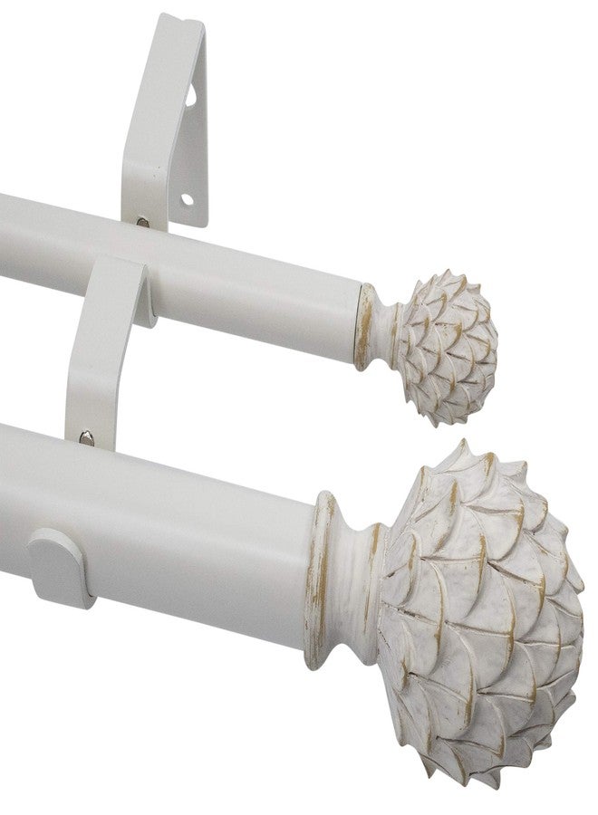MERIVILLE 1-Inch Diameter Double Window Treatment Curtain Rod, Artichoke Finial, 48-inch to 84-inch Adjustable, Weathered White Finish