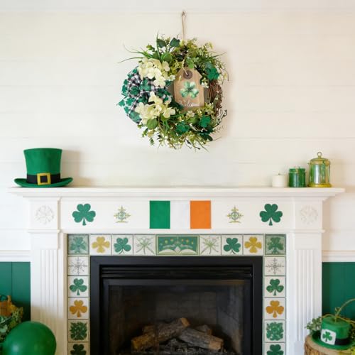 Egolot 20 Inch St. Patrick's Day Wreath for Front Door, Shamrock Leaves Wreath with Hydrangea Flowers Wreath for Indoor Outdoor, Lucky Patricks Day Door Decor - Image 3