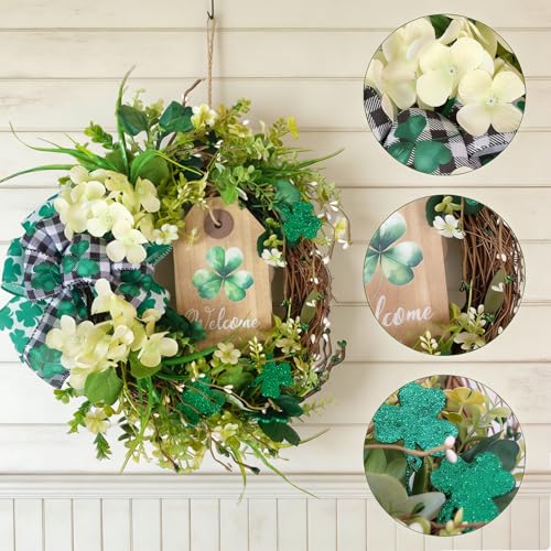 Egolot 20 Inch St. Patrick's Day Wreath for Front Door, Shamrock Leaves Wreath with Hydrangea Flowers Wreath for Indoor Outdoor, Lucky Patricks Day Door Decor - Image 2