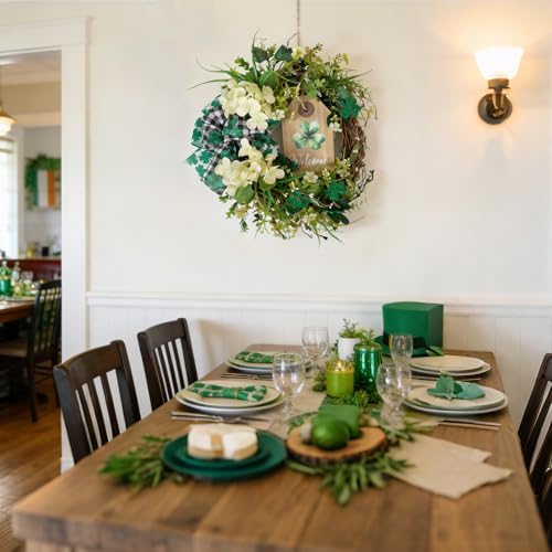 Egolot 20 Inch St. Patrick's Day Wreath for Front Door, Shamrock Leaves Wreath with Hydrangea Flowers Wreath for Indoor Outdoor, Lucky Patricks Day Door Decor - Image 5