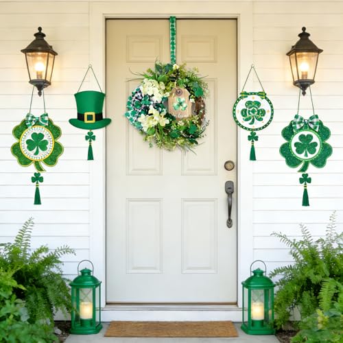 Egolot 20 Inch St. Patrick's Day Wreath for Front Door, Shamrock Leaves Wreath with Hydrangea Flowers Wreath for Indoor Outdoor, Lucky Patricks Day Door Decor - Image 4