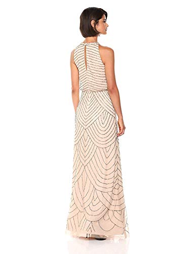 Adrianna Papell womens Art Deco Beaded Blouson Dress with Halter Neckline, nude, 12 - Image 2