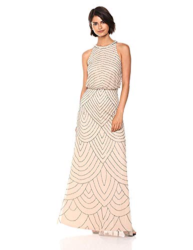 Adrianna Papell womens Art Deco Beaded Blouson Dress with Halter Neckline, nude, 12 - Image 3