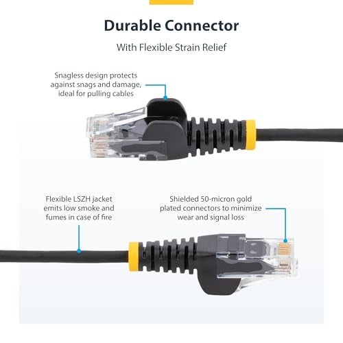 StarTech.com 10 ft CAT6 Cable - Slim CAT6 Patch Cord - Gray Snagless RJ45 Connectors - Gigabit Ethernet Cable - 28 AWG - LSZH (N6PAT10GRS) - Image 3
