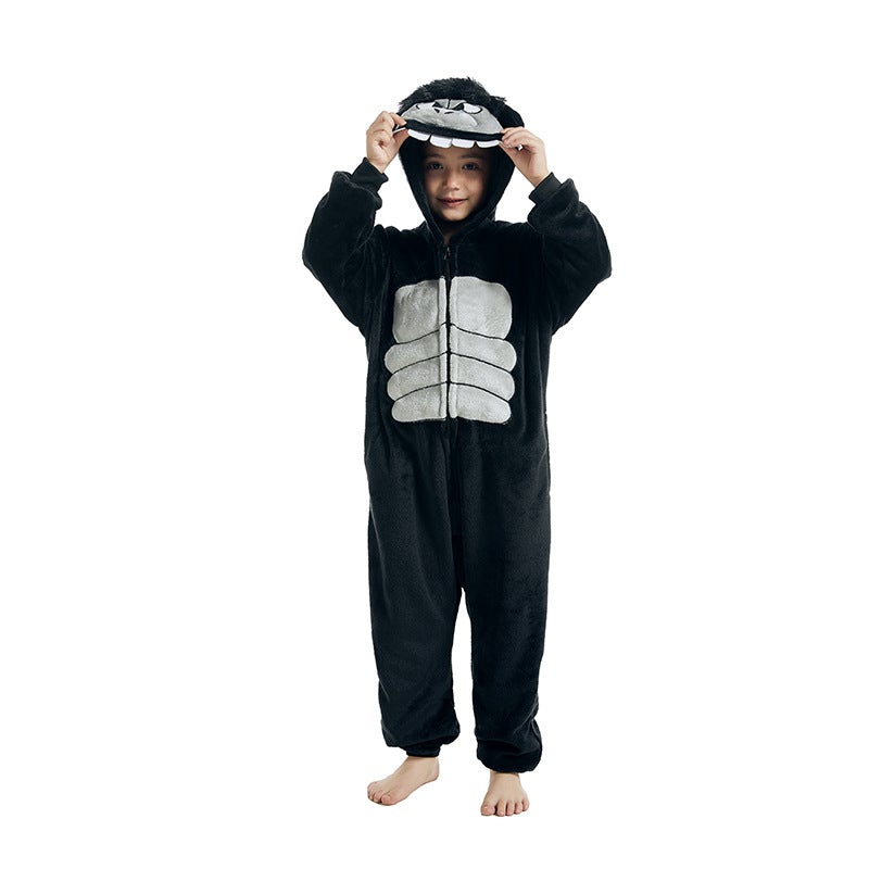 Supply Flannel King Kong Mary Cartoon Animal One-Piece Pajamas Zipper Sonic Home Clothes Children - Image 4