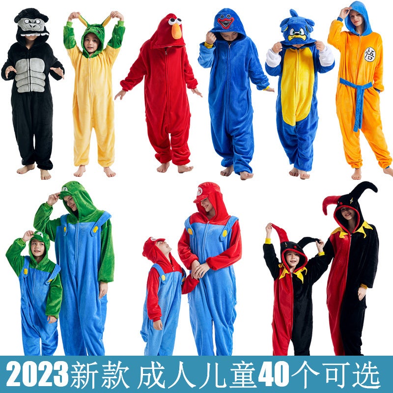 Supply Flannel King Kong Mary Cartoon Animal One-Piece Pajamas Zipper Sonic Home Clothes Children - Image 2
