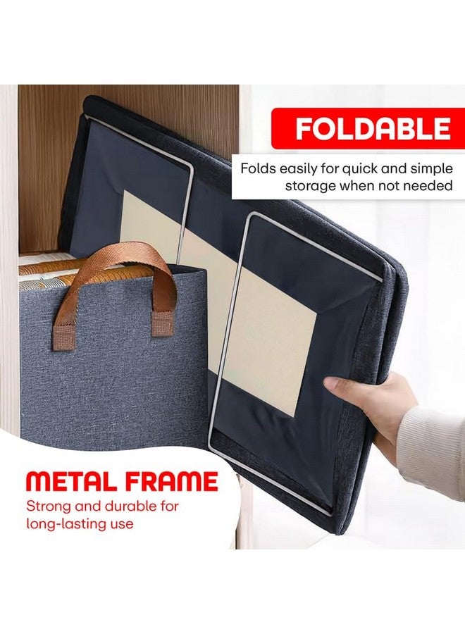 PRIME PICK PRIME PICK XL Oxford Cloth Organizer Durable Foldable Storage Box with Metal Frame & Handles Blue Breathable & Washable for Jeans T-shirts Socks Sweaters Pants Versatile Home Storage Solution Pack 3  - Image 4