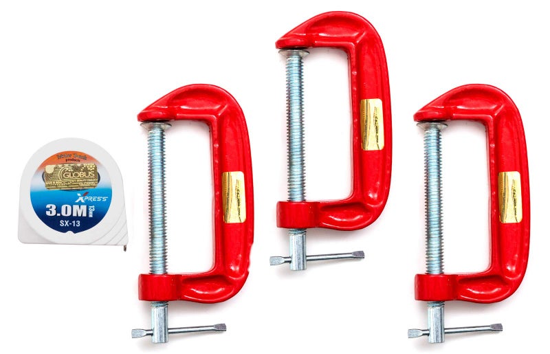 GLOBUS 410 Mini C OR G Clamp 3 INCH Set AND Measuring Tape 3 Mtr/12Feet/72 Inches (Pack Of 4) - Image 1