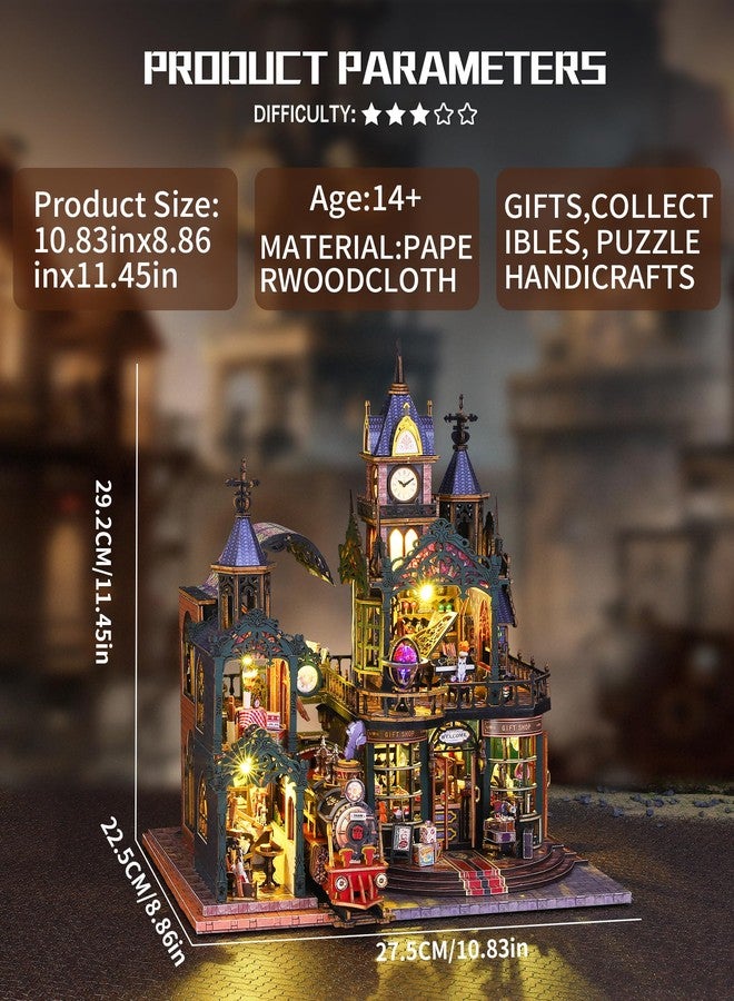 Spilay DIY Miniature House Kit, DIY Dollhouse Kit with Music Box and Dust Cover, 3D Wooden Puzzle Book Nook Kit for Adult, Bookshelf Decor&Gift for Birthday Halloween Christmas（Rail Track City） - Image 2