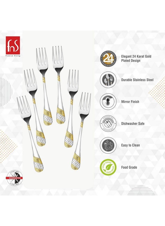 FNS FnS Imperio 24 Karat Gold Plated 6 PCs Dinner Fork Sets with Gift Packaging for Home, Dining and Kitchen  - Image 2