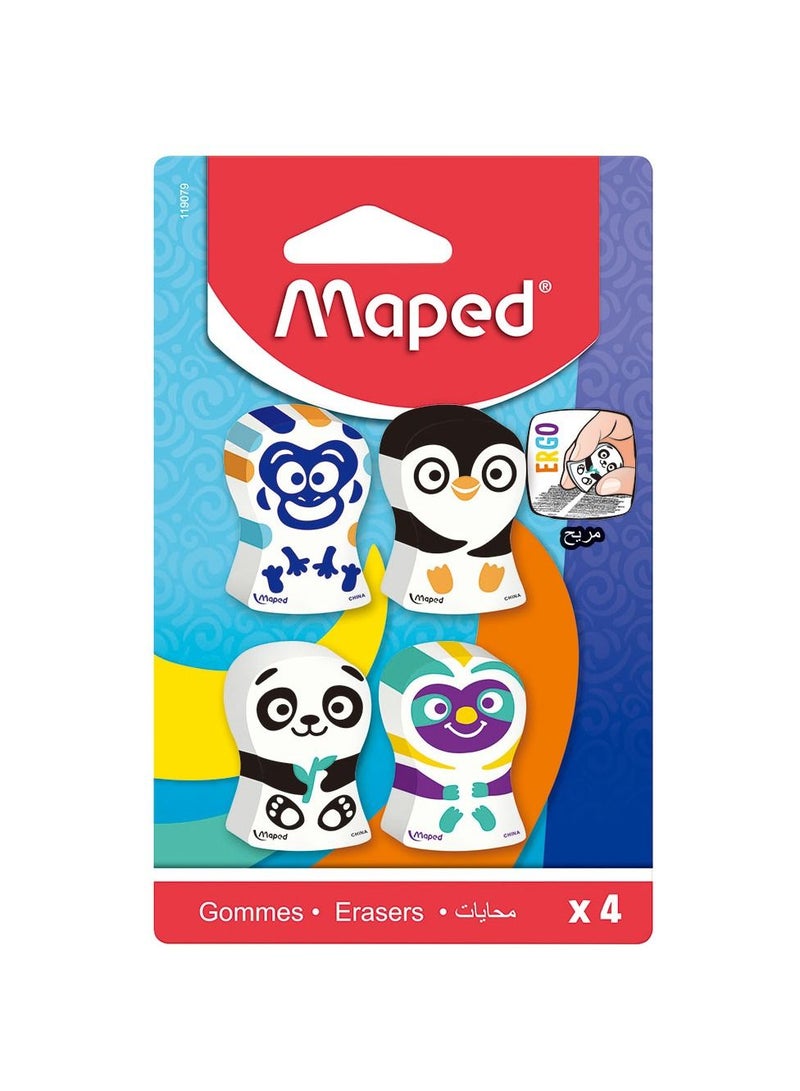 Maped 4-Piece Ergo Fun Eraser Multicolour - Image 1
