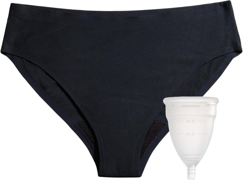 DivaCup DIVA Reusable Period Underwear & DIVA Cup Model 2 - Menstrual Underwear - Medical Grade Period Cup - Bikini, Black