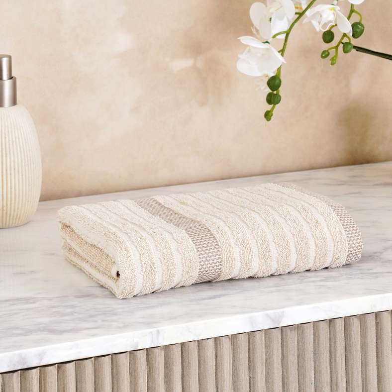 Pan Home Serene Linen Stripe Terry Hand Towel - Linen - Image 1
