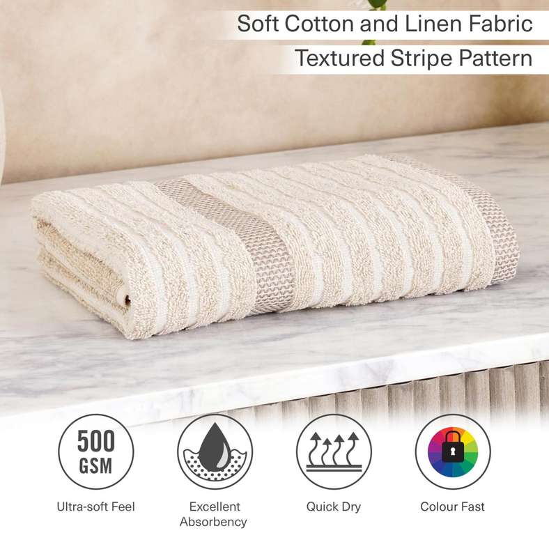 Pan Home Serene Linen Stripe Terry Hand Towel - Linen - Image 5