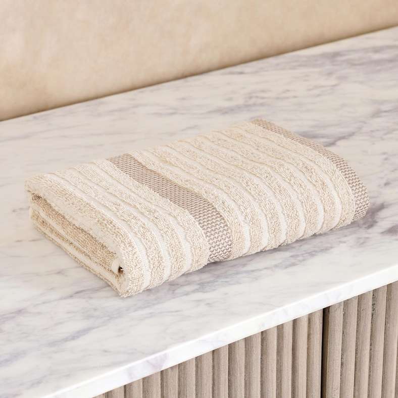 Pan Home Serene Linen Stripe Terry Hand Towel - Linen - Image 2