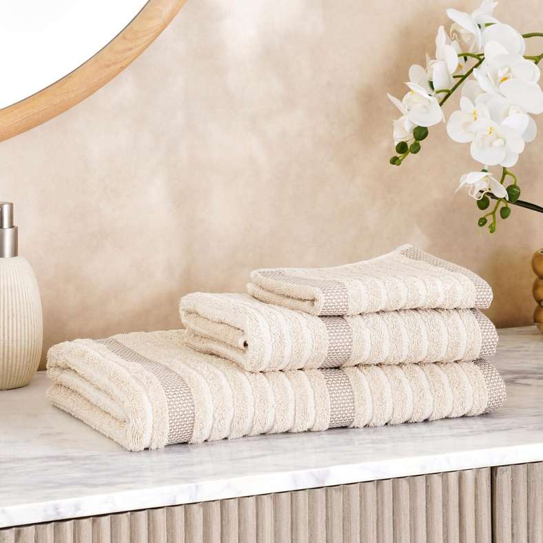 Pan Home Serene Linen Stripe Terry Hand Towel - Linen - Image 4