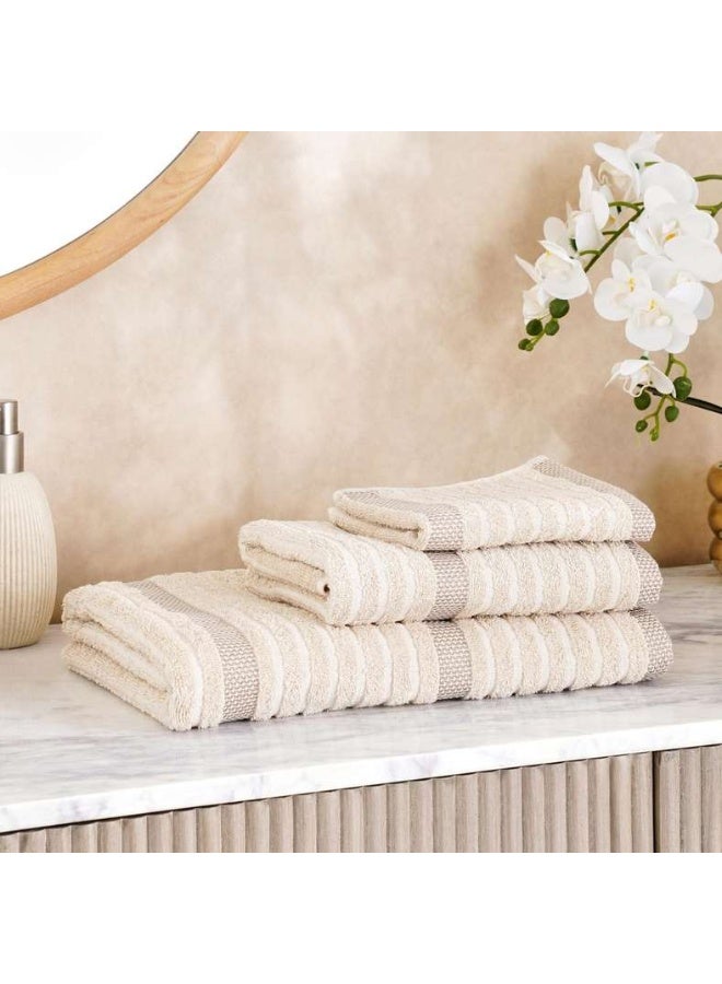 Pan Home Serene Linen Stripe Terry Hand Towel - Linen - Image 4
