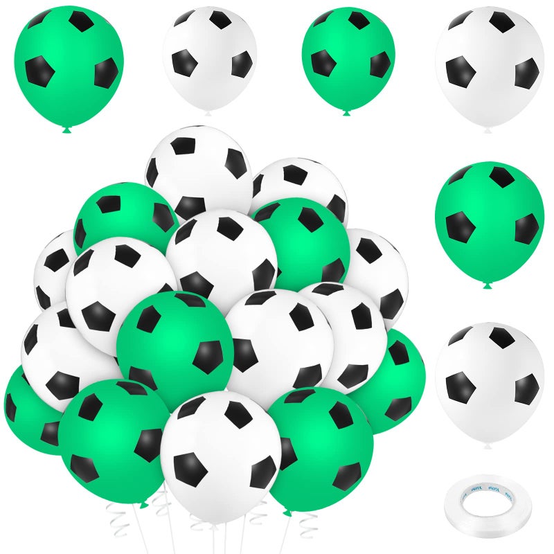 PLULON 25 Pcs Football Balloons 12 Inch Latex Soccer Balloons Birthday Balloons with Ribbon for Kids Birthday Sports Themed Party Decorations Football Party Supplies for Boys - Image 1
