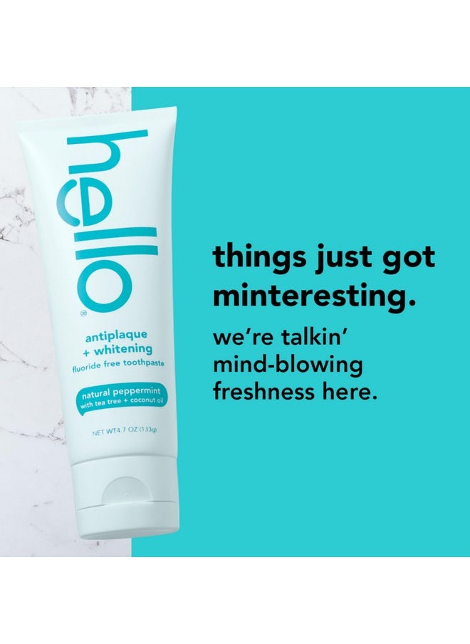 Hello Hello Antiplaque Toothpaste, Fluoride Free for Teeth Whitening with Natural Peppermint Flavor and Tea Tree Oil, Peroxide Free, Gluten Free, SLS Free, 3 Pack, 4.7 OZ Tubes  - Image 2