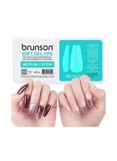 brunson False Nail Tips Soft Gel C-Curved Clear Medium Coffin 550 Pieces BTMC500  - Image 1