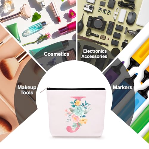 Lingdeer Personalized Makeup Bag with Initial Keychain, Custom Initial Monogram Small Travel Cosmetic Toiletry Bag, Birthday Gifts for Women Bridesmaid Teacher (J) - Image 5