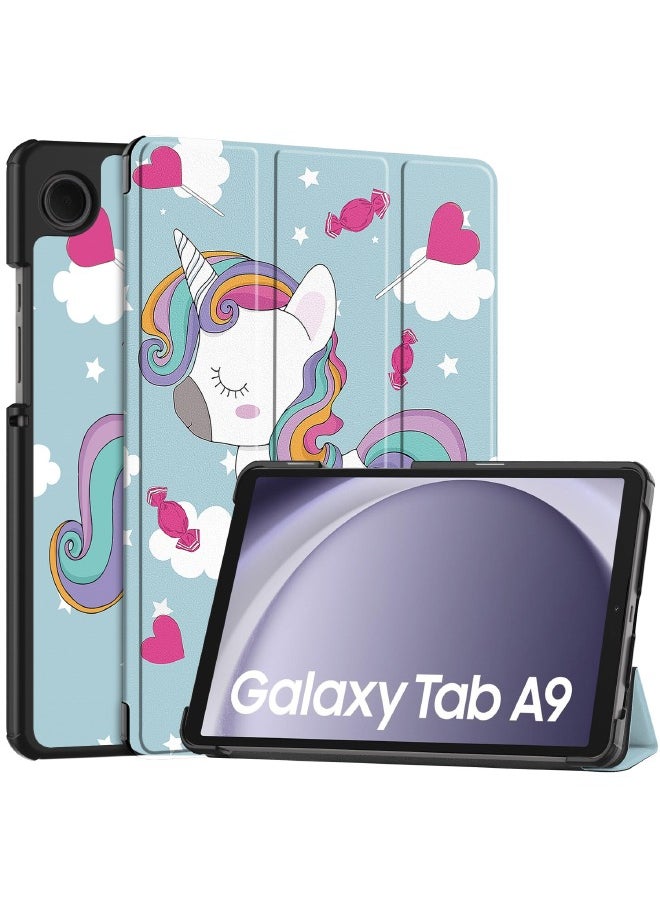 Generic - Samsung Galaxy Tab A9 Cover, Tri-Fold Smart Tablet Case, Multi-Viewing Angles Stand Hard Shell Folio Case Cover with Auto Wake Sleep for Samsung Galaxy Tab A9 8.7 inch 2023 (Unicorn) - Image 1