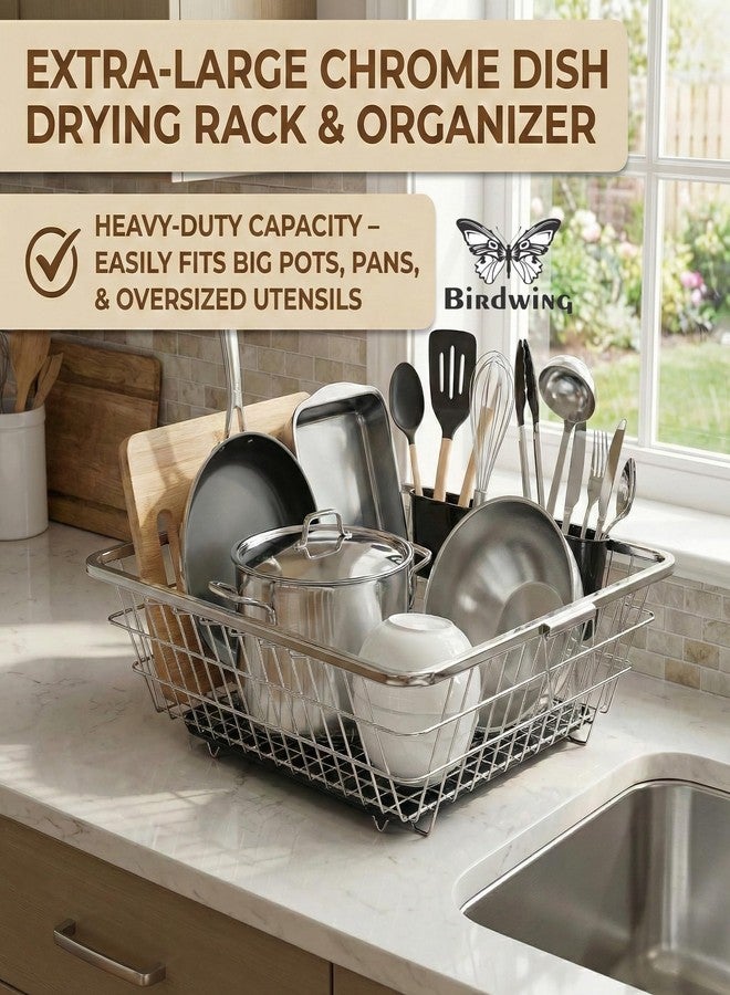 BIRDWING Heavy Duty Stainless Steel Utensil Drying Stand – Extra Large Kitchen Dish Rack with Water Drain Tray, Countertop Plate Bowl Organizer Basket,60x47x23 Cm - Image 4