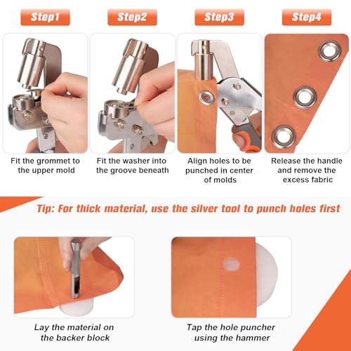 ppkbbeb 500Pcs 3/8Inch ID Grommet Tool Kit, Tarp Grommet Eyelet Tool Kit for Fabric with 10mm ID Grommets, Manual Grommet Press Fabric Hole Punch Tool for Tarp, Fabric, Banner and Canvas - Image 4