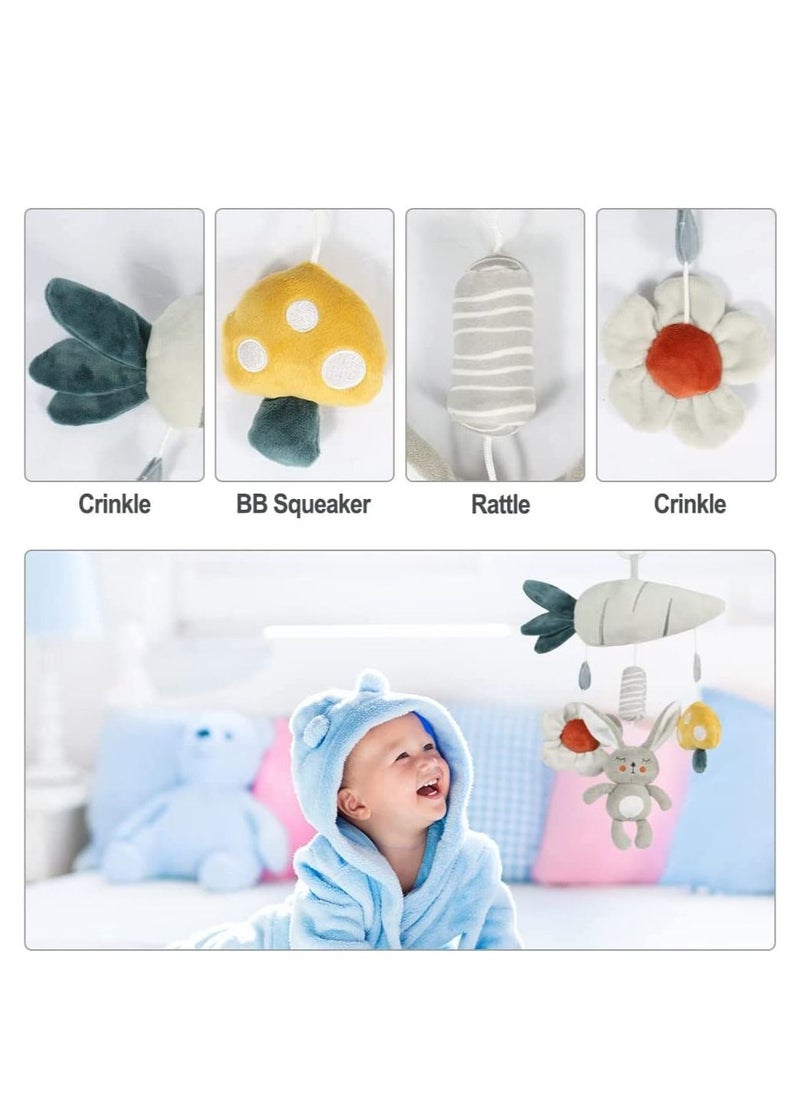 NIBEMINENT Baby Hanging Rattles Toys Activity Rabbit Plush Animal Wind Chime Sensory Toy with BB Squeaker Safety for Newborn Babies Toddlers Shower Gift  - Image 3