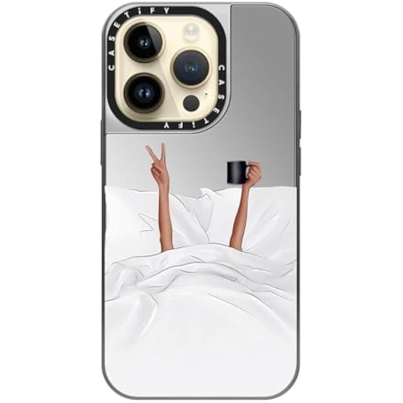 Casetify Mirror Case for iPhone 14 Pro Compatible with Magsafe - Coffee in Bed Transparent - Silver on Silver - Image 4