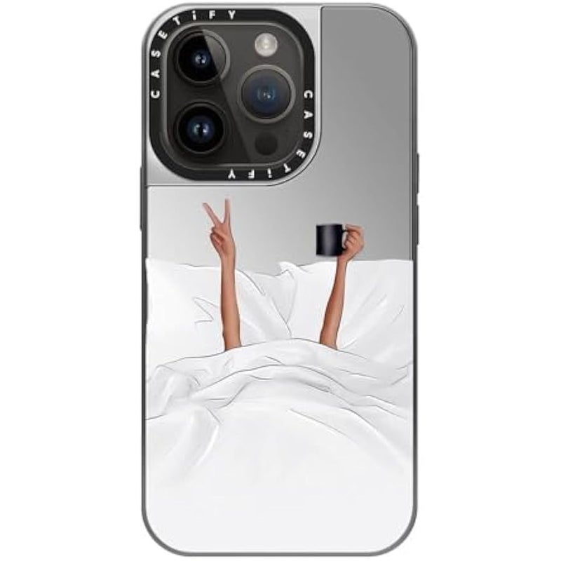 Casetify Mirror Case for iPhone 14 Pro Compatible with Magsafe - Coffee in Bed Transparent - Silver on Silver - Image 3