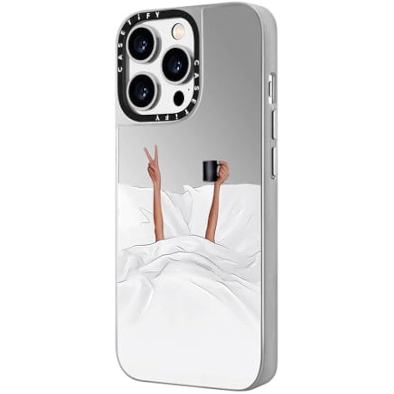 Casetify Mirror Case for iPhone 14 Pro Compatible with Magsafe - Coffee in Bed Transparent - Silver on Silver - Image 5