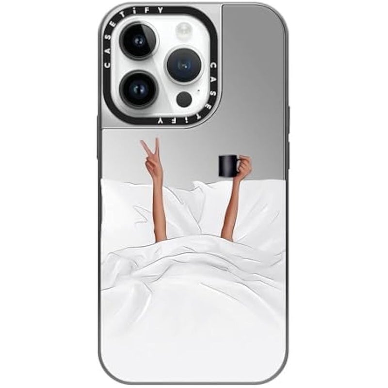 Casetify Mirror Case for iPhone 14 Pro Compatible with Magsafe - Coffee in Bed Transparent - Silver on Silver - Image 1