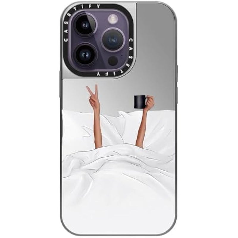 Casetify Mirror Case for iPhone 14 Pro Compatible with Magsafe - Coffee in Bed Transparent - Silver on Silver - Image 2