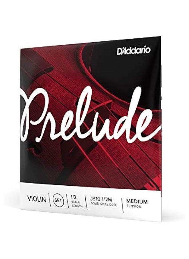 D'Addario Prelude Violin String Set, 1/2 Scale, Medium Tension – J810 1/2M - Solid Steel Core, Warm Tone, Economical and Durable – Educator’s Choice for Student Strings – 1 Set  - Image 1