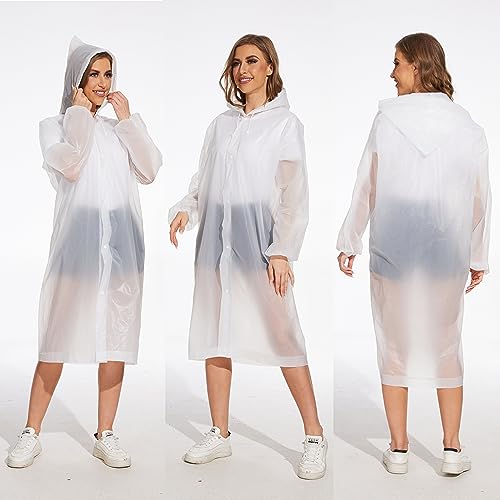 OFFITECTURE 2-Pack Reusable Rain Ponchos for Adults - Hooded Raincoats for Women/Men with Drawstring - White - Image 4