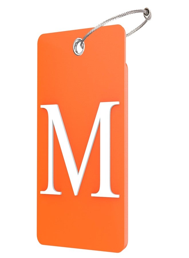 Gostwo 2 Pack Luggage Tags for Suitcases, 26 Initial Letter Travel Luggage Baggage Identification Labels ID Tag Fully Bendable Tags with Stainless Steel Loop (Orange) (Letter M) - Image 1