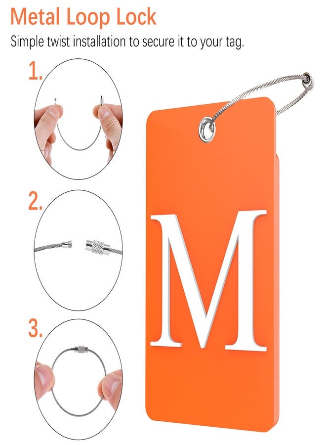 Gostwo 2 Pack Luggage Tags for Suitcases, 26 Initial Letter Travel Luggage Baggage Identification Labels ID Tag Fully Bendable Tags with Stainless Steel Loop (Orange) (Letter M) - Image 3