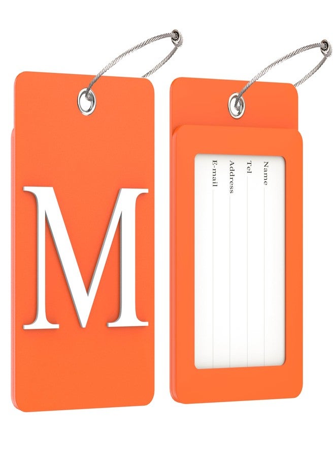 Gostwo 2 Pack Luggage Tags for Suitcases, 26 Initial Letter Travel Luggage Baggage Identification Labels ID Tag Fully Bendable Tags with Stainless Steel Loop (Orange) (Letter M) - Image 2
