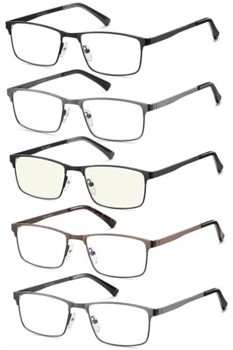 EYECEDAR 5 Pack Reading Glasses Men Metal Spring Hinges with Blue Light Blocking Eyeglasses Computer Readers for Men 1.5 - Image 3
