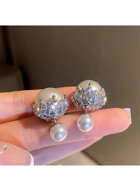 Pearl Earrings Studded Rhinestone Ins Style Earrings Fashion Design Earrings for Women Silver