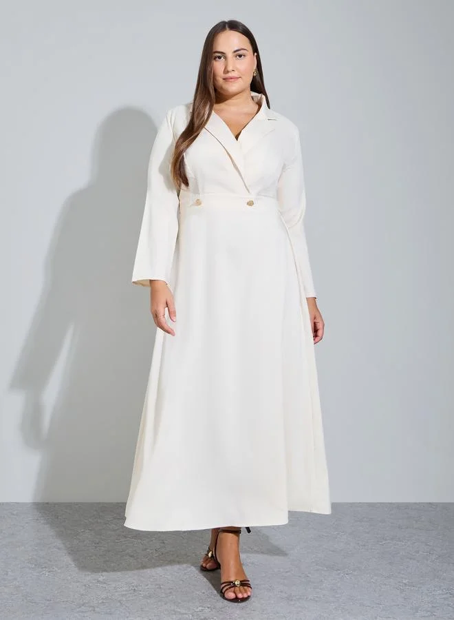 ستايلي Plus Size Off White Double Breasted A-Line Maxi Dress